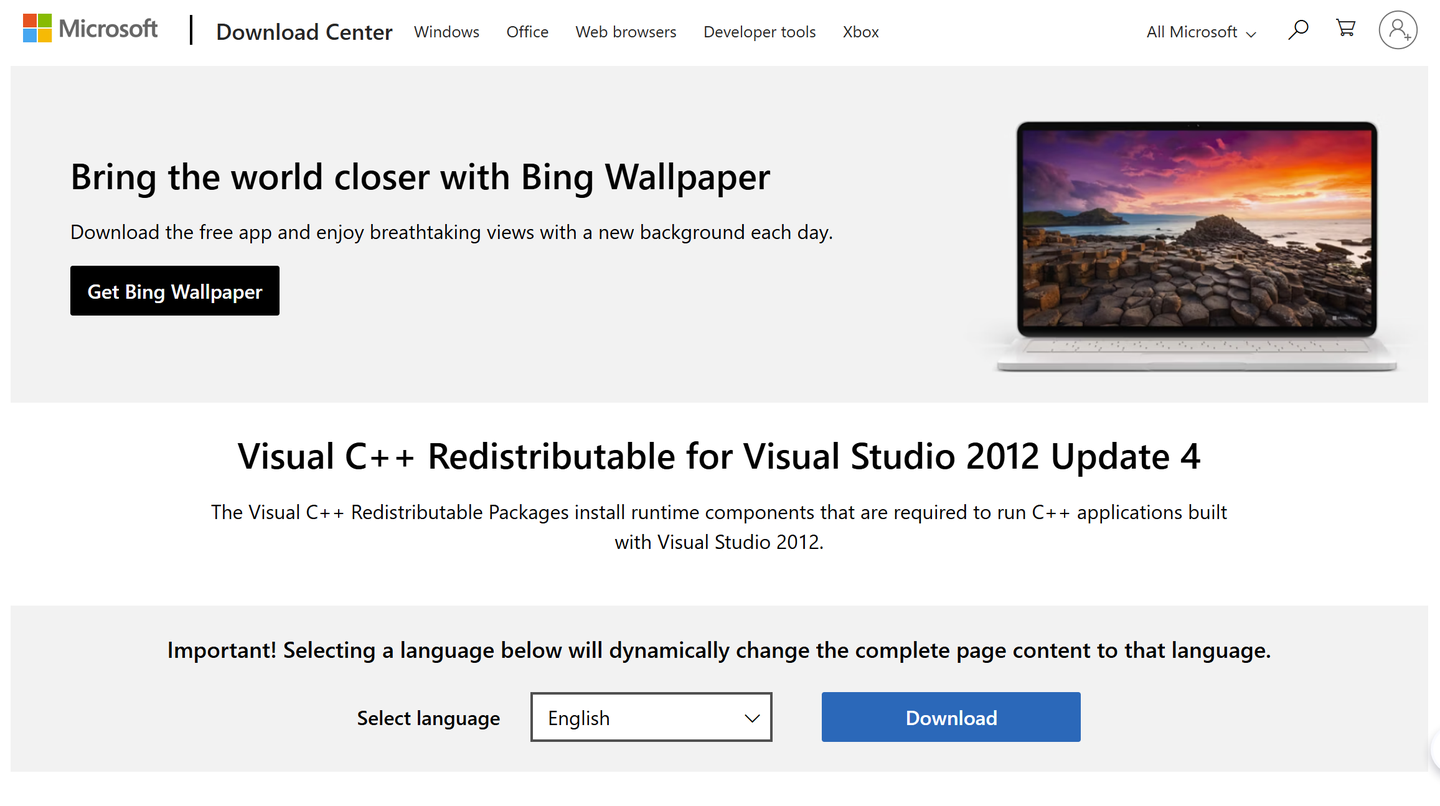 方法1：重新安装 Microsoft Visual C++ 2012 Redistributable（官方推荐）步骤二
